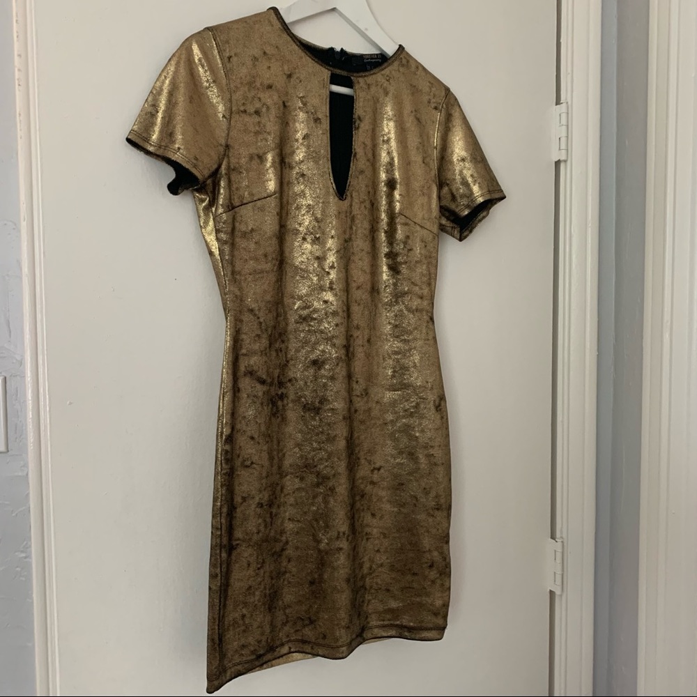 Gold Crushed Velvet Party Dress